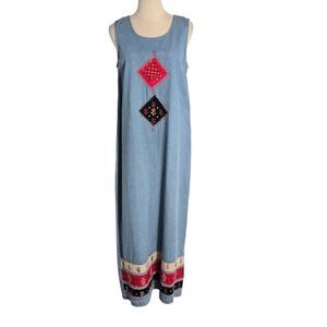 Country Wear Vintage Denim Patched Sleeveless Maxi Dress